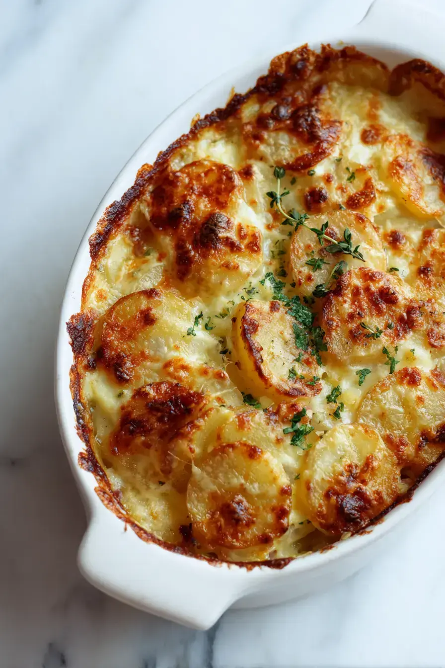 Potatoes Au Gratin with Ham serving presentation